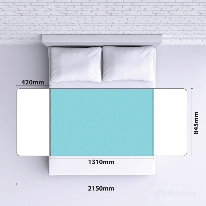 Schéma dimensions alèse lavable avec rabats lit double 85x135 cm – rabats 42 cm, largeur totale 2150 mm
