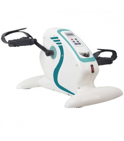 Mini vélo électrique d'appartement VP159R blanc et turquoise – pédalier motorisé avec écran digital