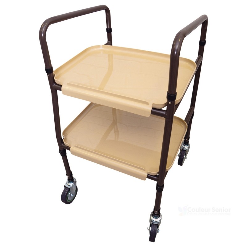 Desserte table roulante 2 plateaux crème cadre acier chocolat – hauteur reglable senior domicile