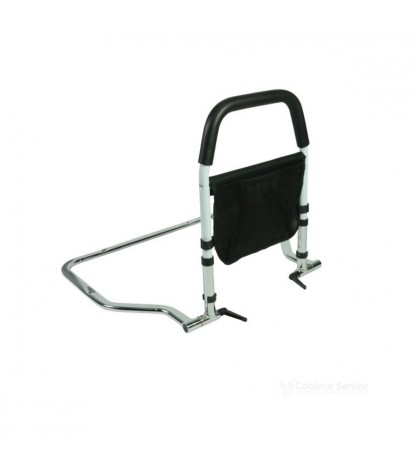 Barre de maintien au lit rabattable avec poignée ergonomique rembourrée et pochette filet noire