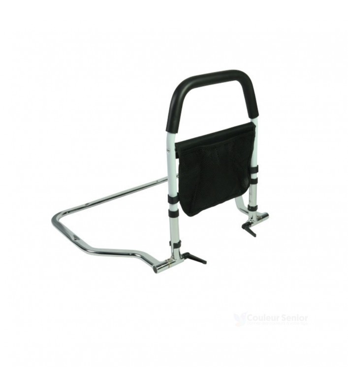 Barre de maintien au lit rabattable avec poignée ergonomique rembourrée et pochette filet noire
