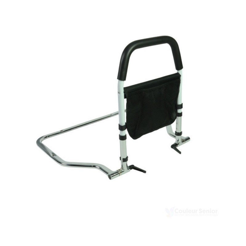 Barre de maintien au lit rabattable avec poignée ergonomique rembourrée et pochette filet noire