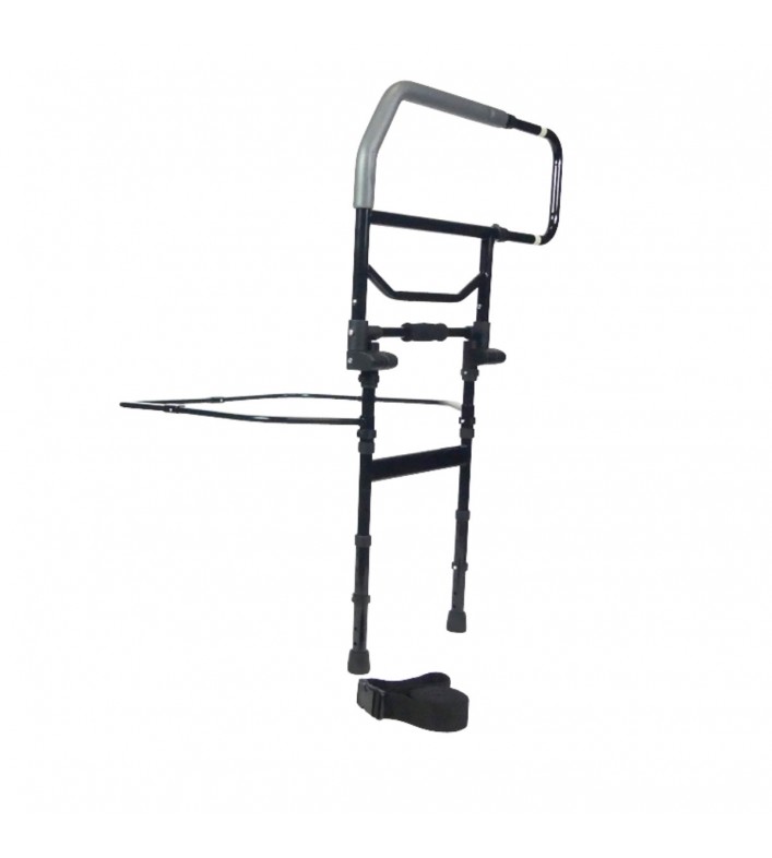 Barrière de lit escamotable sur pied vue ensemble avec sangle de sécurité noire incluse