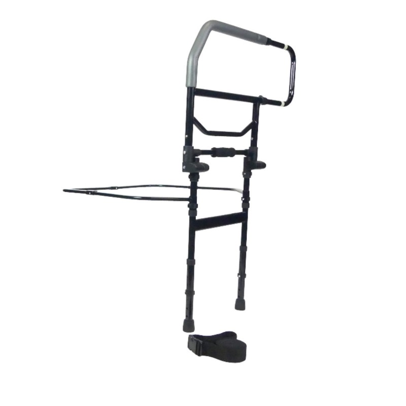 Barrière de lit escamotable sur pied vue ensemble avec sangle de sécurité noire incluse