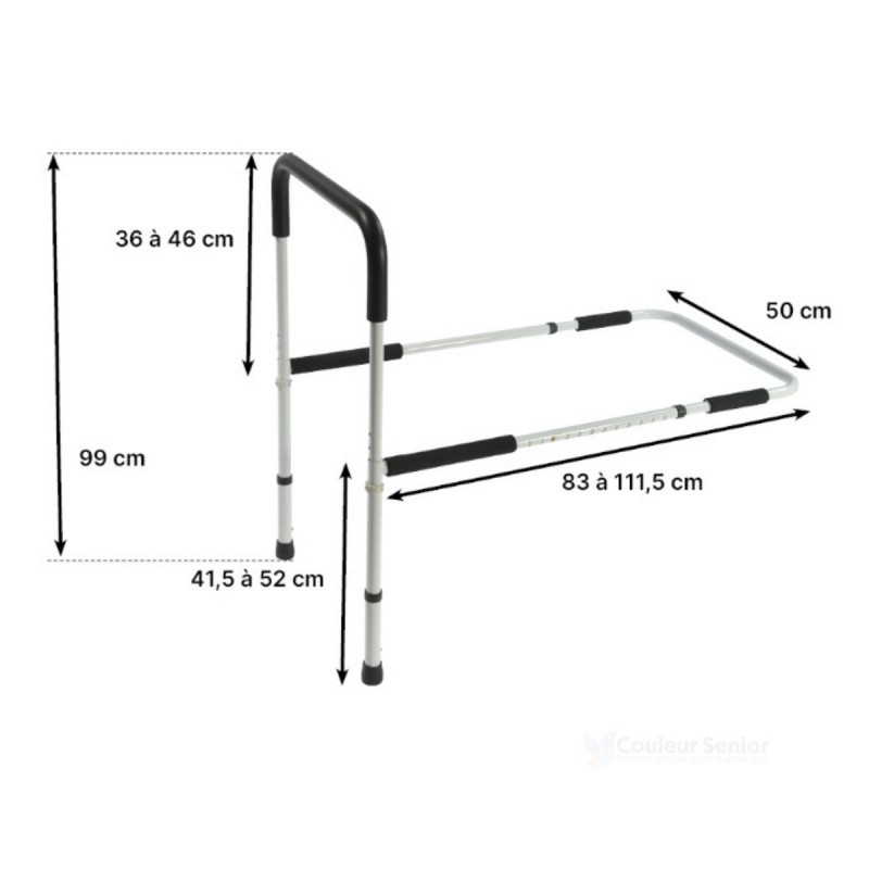 Appui lit latéral Robust dimensions réglables 83 à 111,5cm glissière pieds 41,5 à 52cm hauteur 99cm