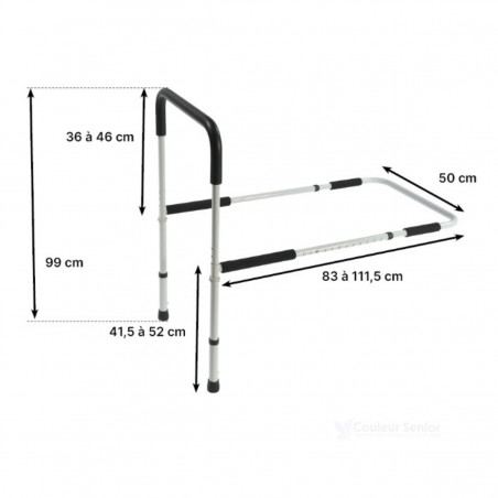Appui lit latéral Robust dimensions réglables 83 à 111,5cm glissière pieds 41,5 à 52cm hauteur 99cm