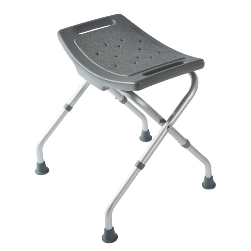 Tabouret de douche gris  pliable antidérapant en aluminium, réglable en hauteur, idéal pour les seniors.