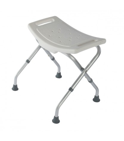 Tabouret de douche blanc pliable antidérapant en aluminium, réglable en hauteur, idéal pour les seniors. Qualite pharmacie.