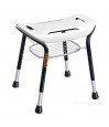 Tabouret de douche TrustCare Let's Sing blanc et noir vue de face panier intégré pieds télescopiques