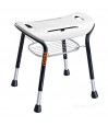 Tabouret douche TrustCare Let's Sing blanc panier fil métallique vue face structure tubulaire noire