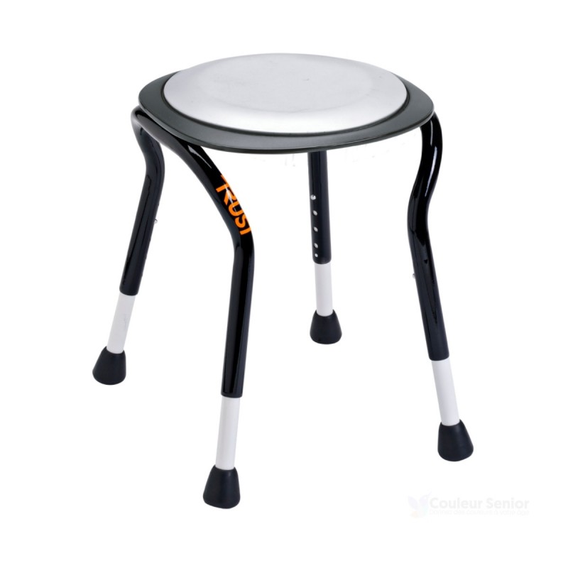 Tabouret douche élégant assise ronde coussin souple noir et blanc pieds antidérapants réglables