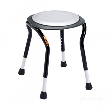 Tabouret douche élégant assise ronde coussin souple noir et blanc pieds antidérapants réglables
