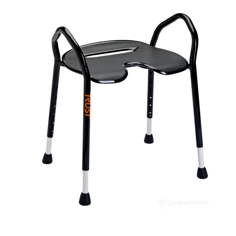 Tabouret douche confortable assise large découpe intime poignées ergonomiques sécurité seniors