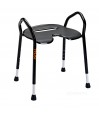 Tabouret douche maniable noir vue trois quarts assise large confortable pieds réglables antidérapants