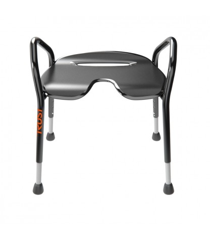 Vue de face tabouret douche élégant noir assise ergonomique découpe intime poignées latérales sécurité