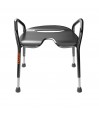 Vue de face tabouret douche élégant noir assise ergonomique découpe intime poignées latérales sécurité