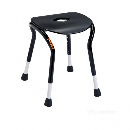 Tabouret douche compact élégant noir assise ergonomique fente évacuation eau pieds antidérapants réglables