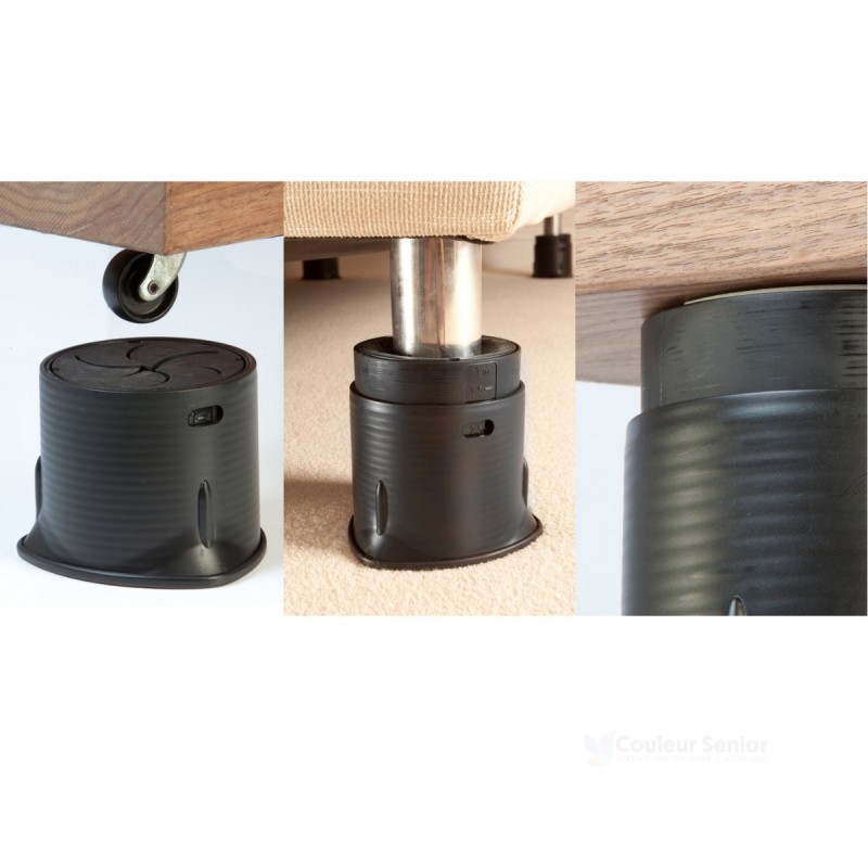Rehausseur noir compatible roulette pied rond pied carré mobilier lit canapé table senior CouleurSenior
