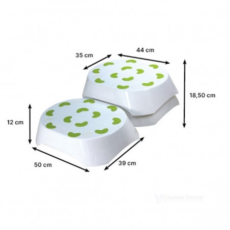 Marche Moorea blanche dimensions 12 cm et 18,5 cm deux marches empilées pads verts antidérapants fond blanc