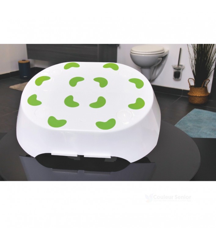 Marche pied Moorea blanche pads caoutchouc verts antidérapants vue dessus salle de bain CouleurSenior