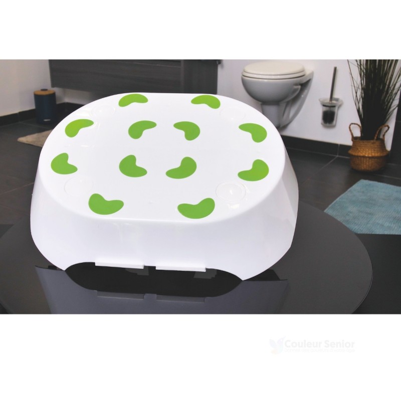 Marche pied Moorea blanche pads caoutchouc verts antidérapants vue dessus salle de bain CouleurSenior