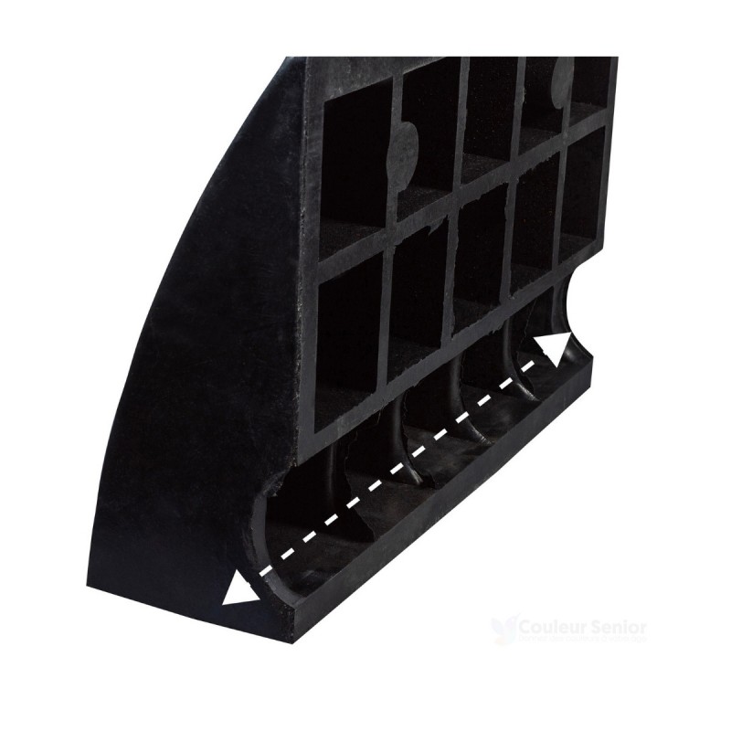 Zoom structure intérieure rampe caoutchouc canal câble seuil sécurité PMR fauteuil roulant CouleurSenior