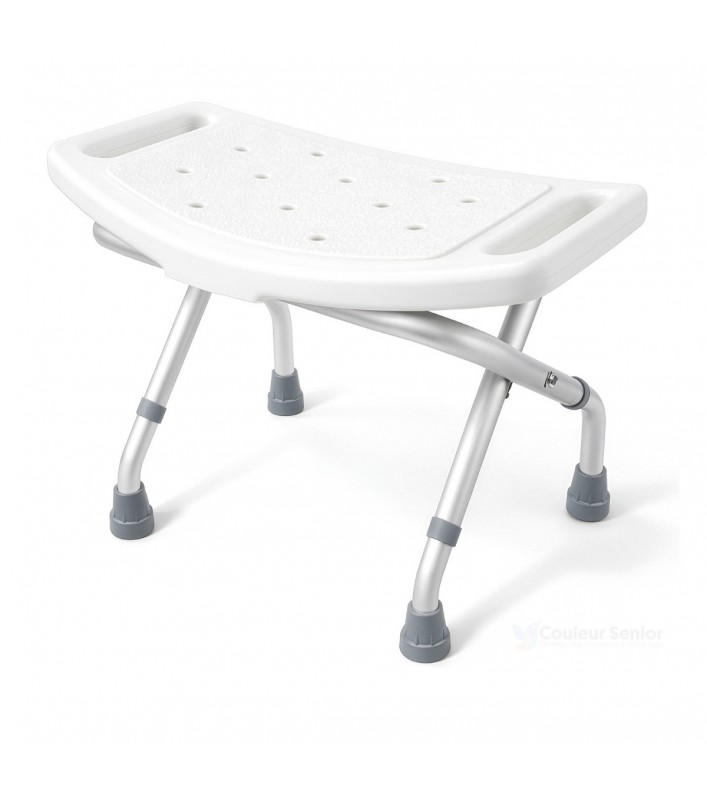 Tabouret de douche pliant Aidapt en aluminium, face. Toilette sécurisée pour le senior.