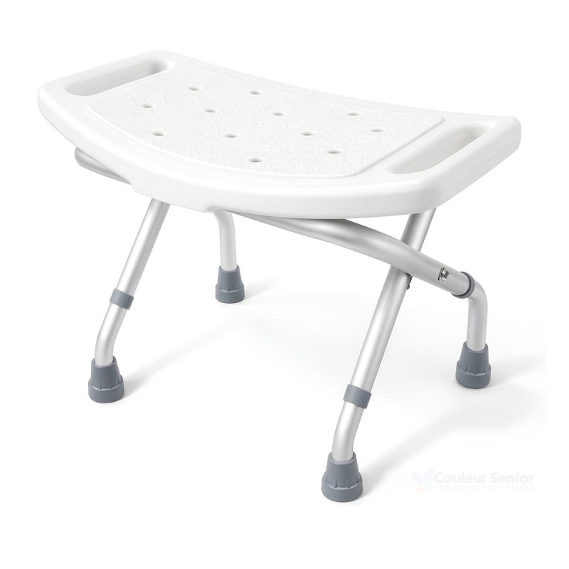 Tabouret de douche pliant Aidapt en aluminium, face. Toilette sécurisée pour le senior.