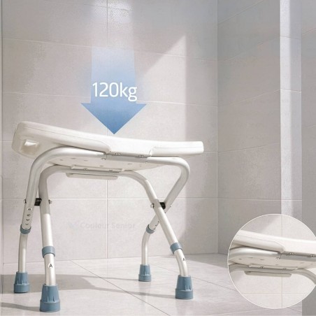Tabouret de douche ergonomique Aidapt support jusqu’à 100 kg de poids. Stabilité optimale dans la salle de bain.
