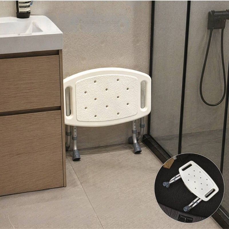 Tabouret de douche Aidapt entièrement plié. Gain de place idéal pour la douche des seniors.