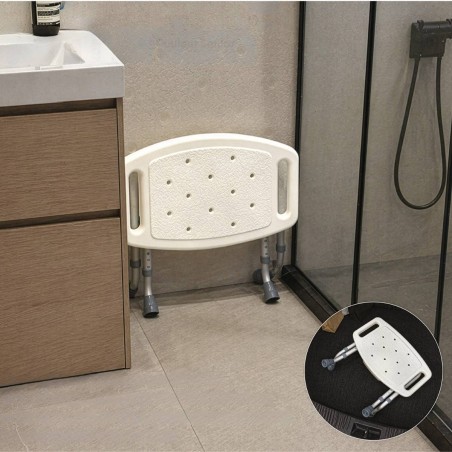 Tabouret de douche Aidapt entièrement plié. Gain de place idéal pour la douche des seniors.