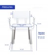 Mesure détaillée de la chaise de douche, avec possibilité de régler l’hauteur en 5 positions.