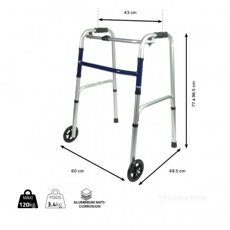 Dimensions du cadre de marche à 2 roues Identités. Autonomie remboursée par la Sécu.