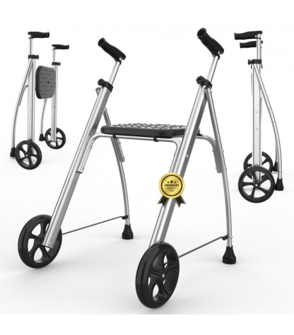 Déambulateur 2 roues noir: ultra-léger, robuste et ergonomique, éligible au remboursement par la Sécu.