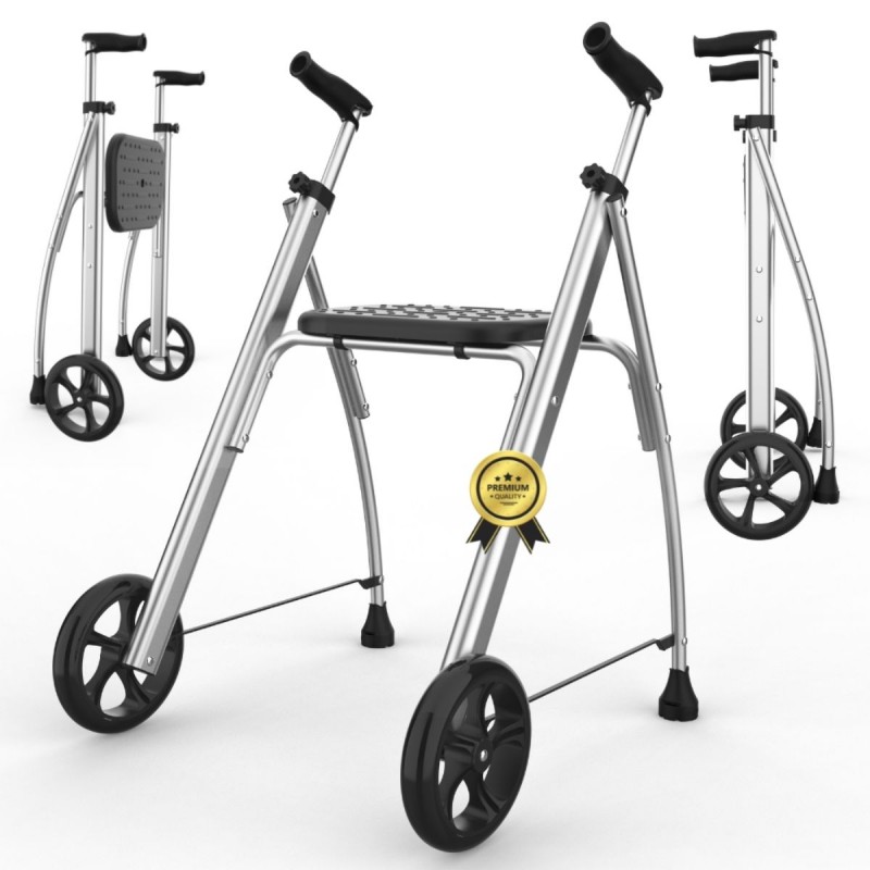 Déambulateur 2 roues noir: ultra-léger, robuste et ergonomique, éligible au remboursement par la Sécu.