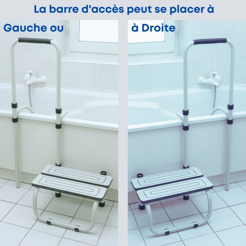La barre d'appui peut être placée à gauche ou à droite du marchepied.