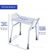 Dimensions du tabouret de douche à pieds réglables en hauteur. S'adapte parfaitement à l'utilisateur senior.