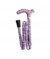 Canne de marche pliable violette à fleurs pour femme romantique. Originale et légère, remboursable pharmacie.