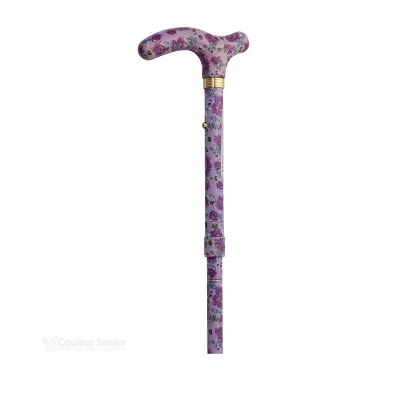 Poignée en T sobre sur canne de marche femme originale. Motif romantique, remboursable.