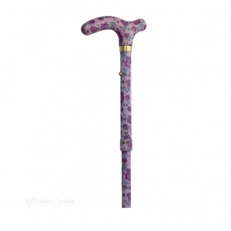 Poignée en T sobre sur canne de marche femme originale. Motif romantique, remboursable.