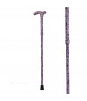 Canne de marche pour femme réglable, motif romantique violet. Idée cadeau originale pharmacie.