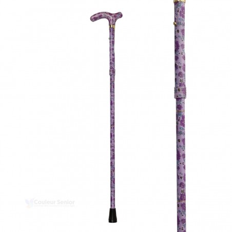 Canne de marche pour femme réglable, motif romantique violet. Idée cadeau originale pharmacie.