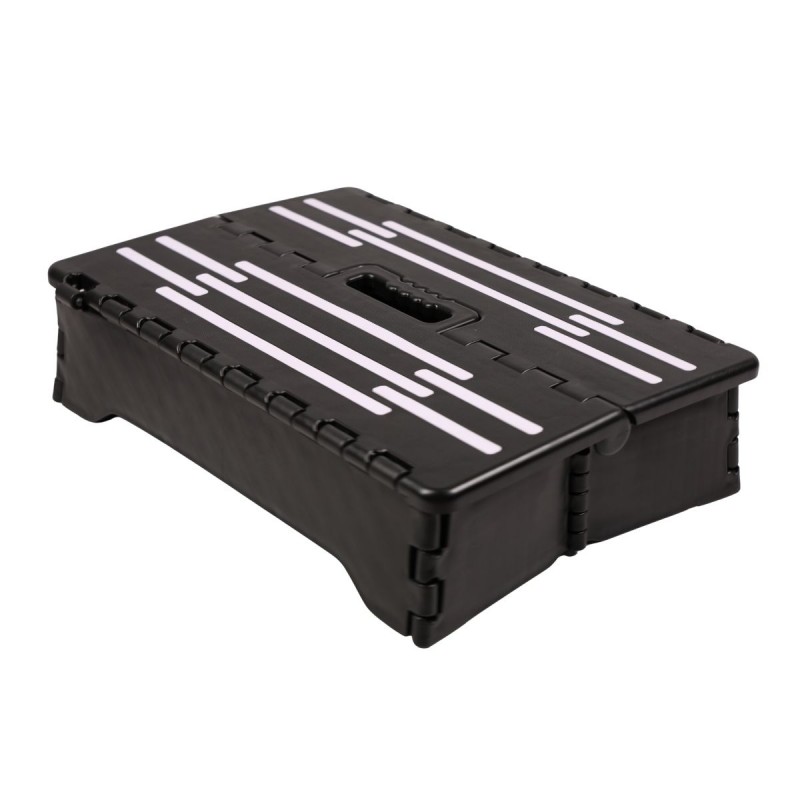Vue latérale du marchepied pliable antidérapant noir garantissant une adhérence parfaite sur tous les sols.