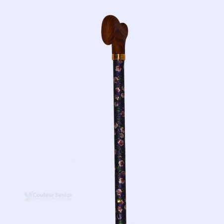 Canne de marche pour femmes, pliante et réglable, en aluminium, avec fleur et poignée en bois élégants.