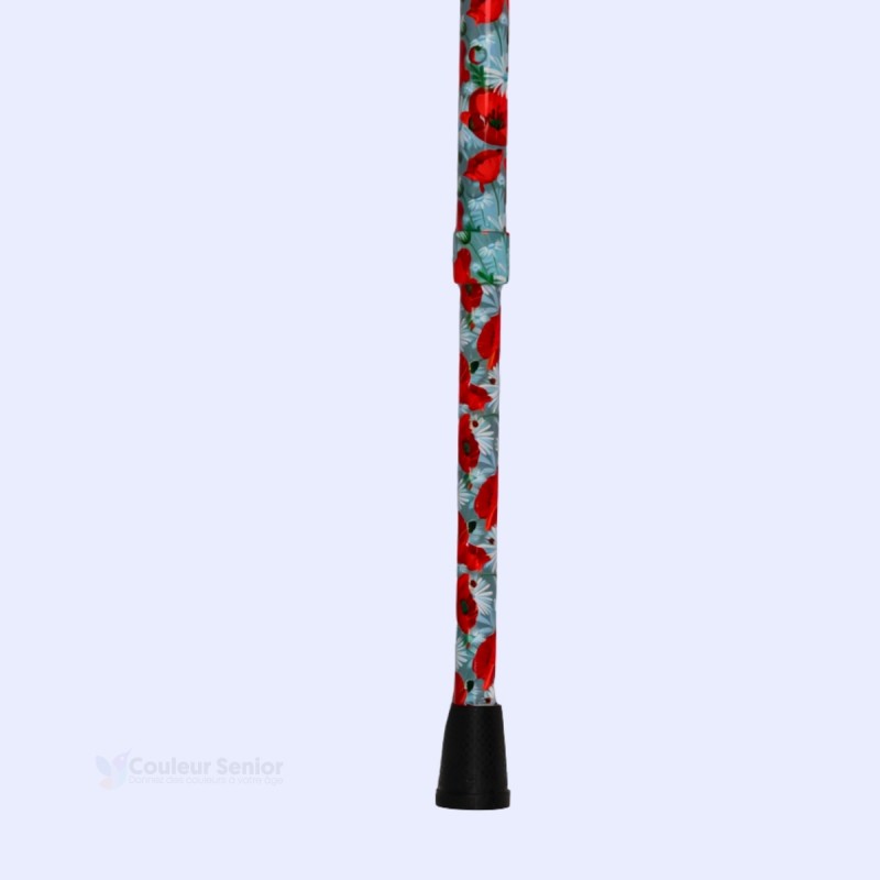 Embout antidérapant de canne de marche rouge pour femme, élégant, orné de fleurs de coquelicot.