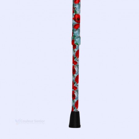 Embout antidérapant de canne de marche rouge pour femme, élégant, orné de fleurs de coquelicot.