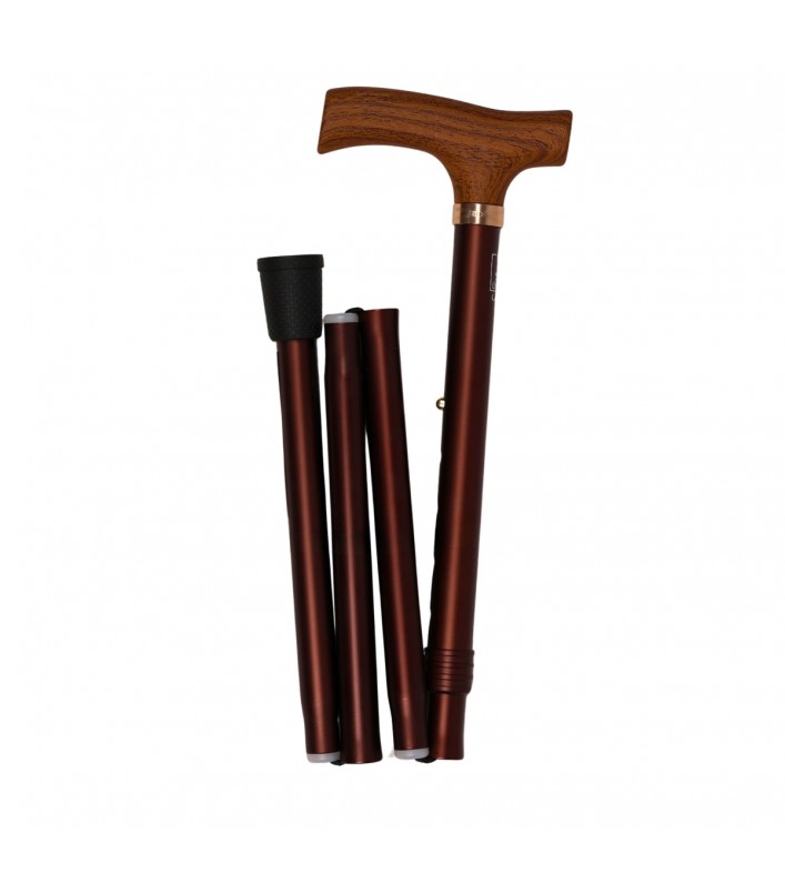 Canne de marche pliante pour homme coluleur marron. Sobre et elegante.