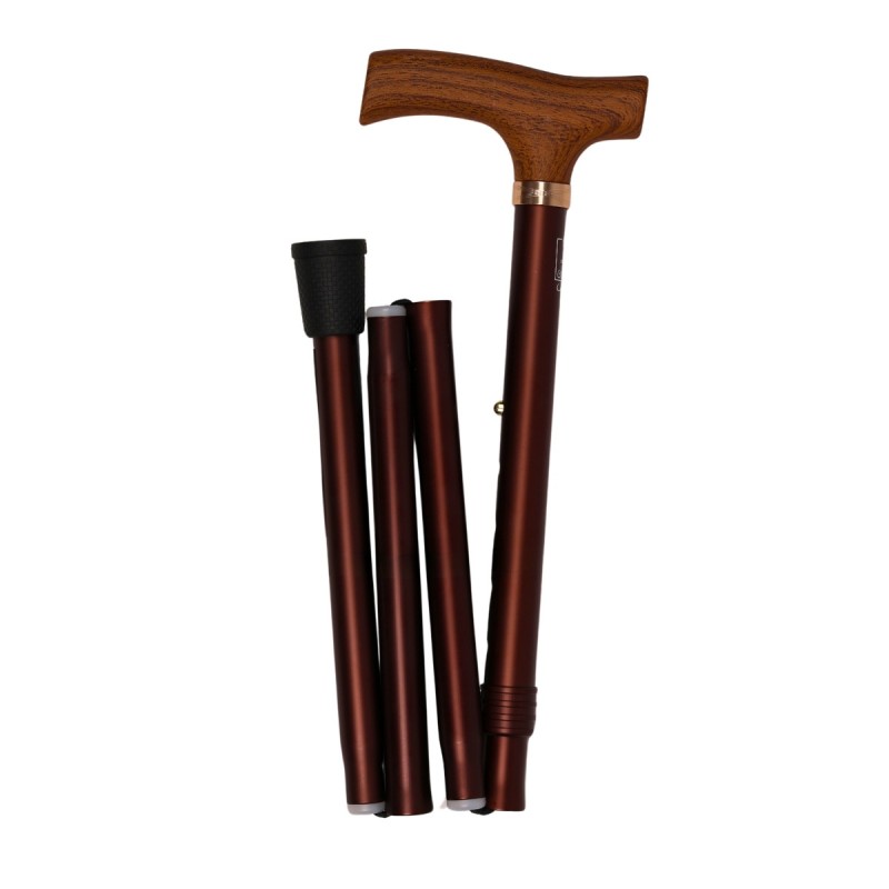 Canne de marche pliante pour homme coluleur marron. Sobre et elegante.