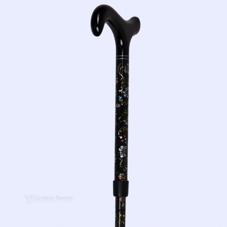 Canne de marche pliable carbone Fayet Plume fleurie anneau et design fleuri élégant