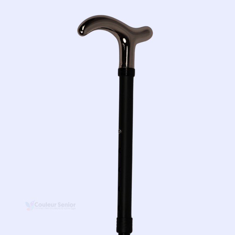 Canne de marche noire Fayet Opéra et poignée ergonomique chromée effet luxe et raffiné.